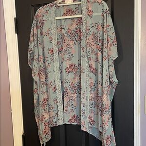 Altar'd State Floral Kimono in Blue and Pink